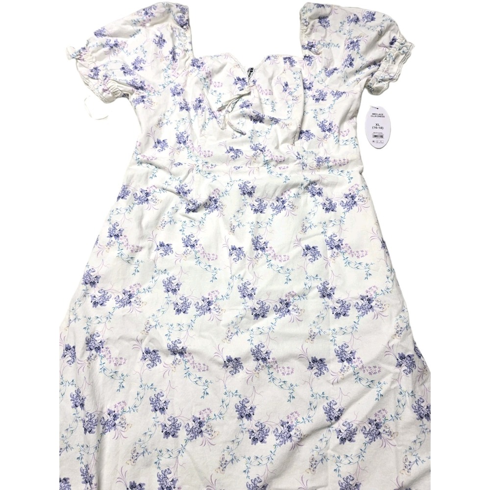 Scoop Women's White Purple Floral Midi Dress Size XL (16-18)  New Cotton,Linen
